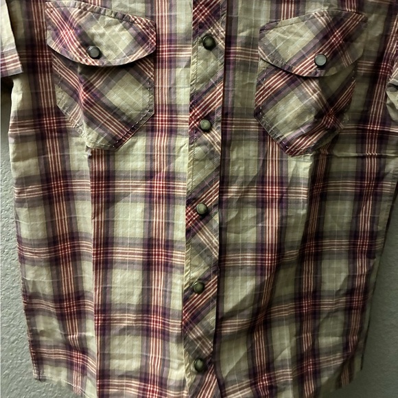 Indigo Star Vintage Button Down Shirt Short Sleeve Cotton Plaid BackRodeoPrint S - Picture 8 of 16